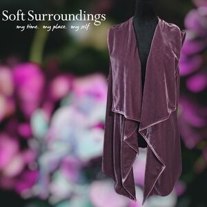 Soft Surroundings Velvet Draped Vest Womens Open Front Plum Purple 59655 Size 1X